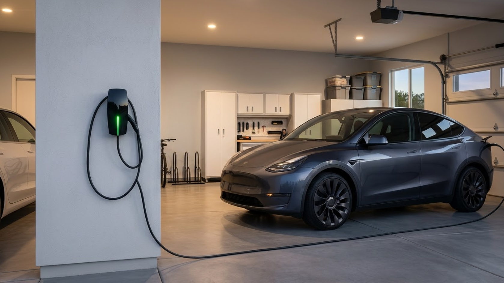 Electric vehicle charger installation in residential garage